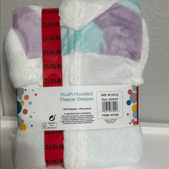 Unicorn pajama sleeper hooded one piece  white purple.  M 10/12 Saint eve New - Picture 4 of 7